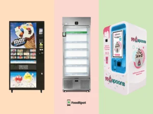 three ice cream vending machines side by side