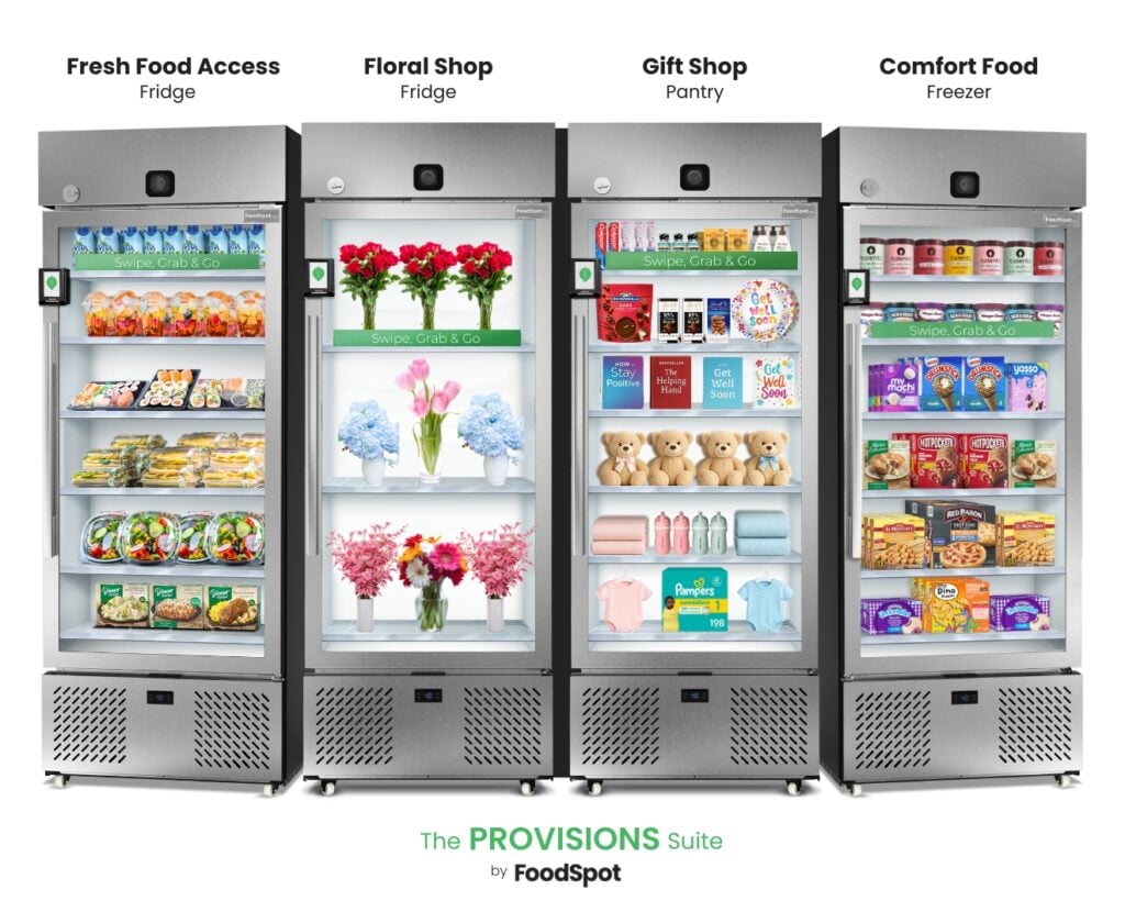 four hospital smart fridges side by side