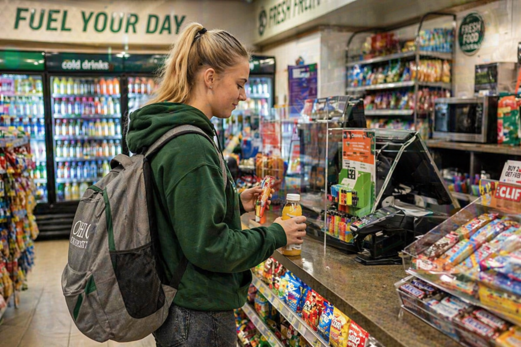 student making a purchase at a campus c-store
