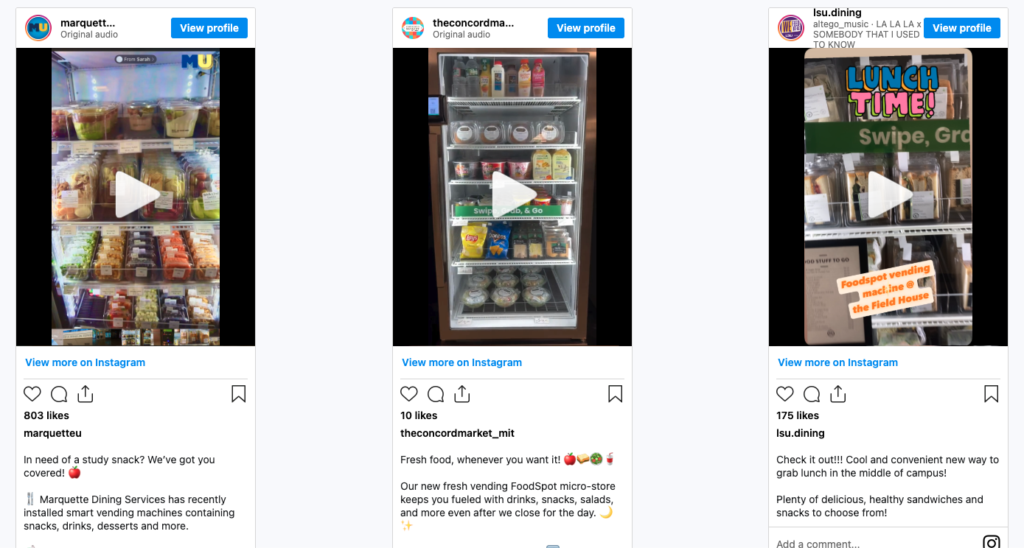 screenshot of instagram posts about microstores on campus
